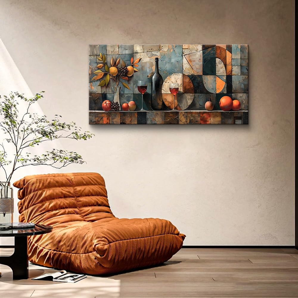 KELIYUAN Wall Art For Kitchen Wall Decor For Living Room Dining Room Decorations Wine Glass Wall Painting Still Life Abstract Pictures Artwork Ready To Hang bar Wall Posters Home Decor 20"x40"