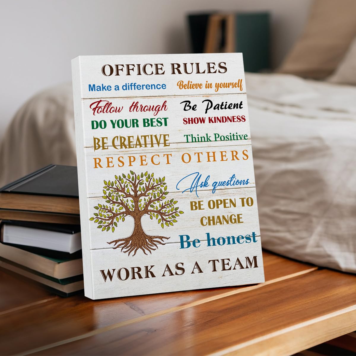 Inspirational Office Rules Quote Wall Art Decor Rustic Teamwork Office Canvas Painting Framed Canvas Artwork Print Poster 12"x15" Decoration for Home Office
