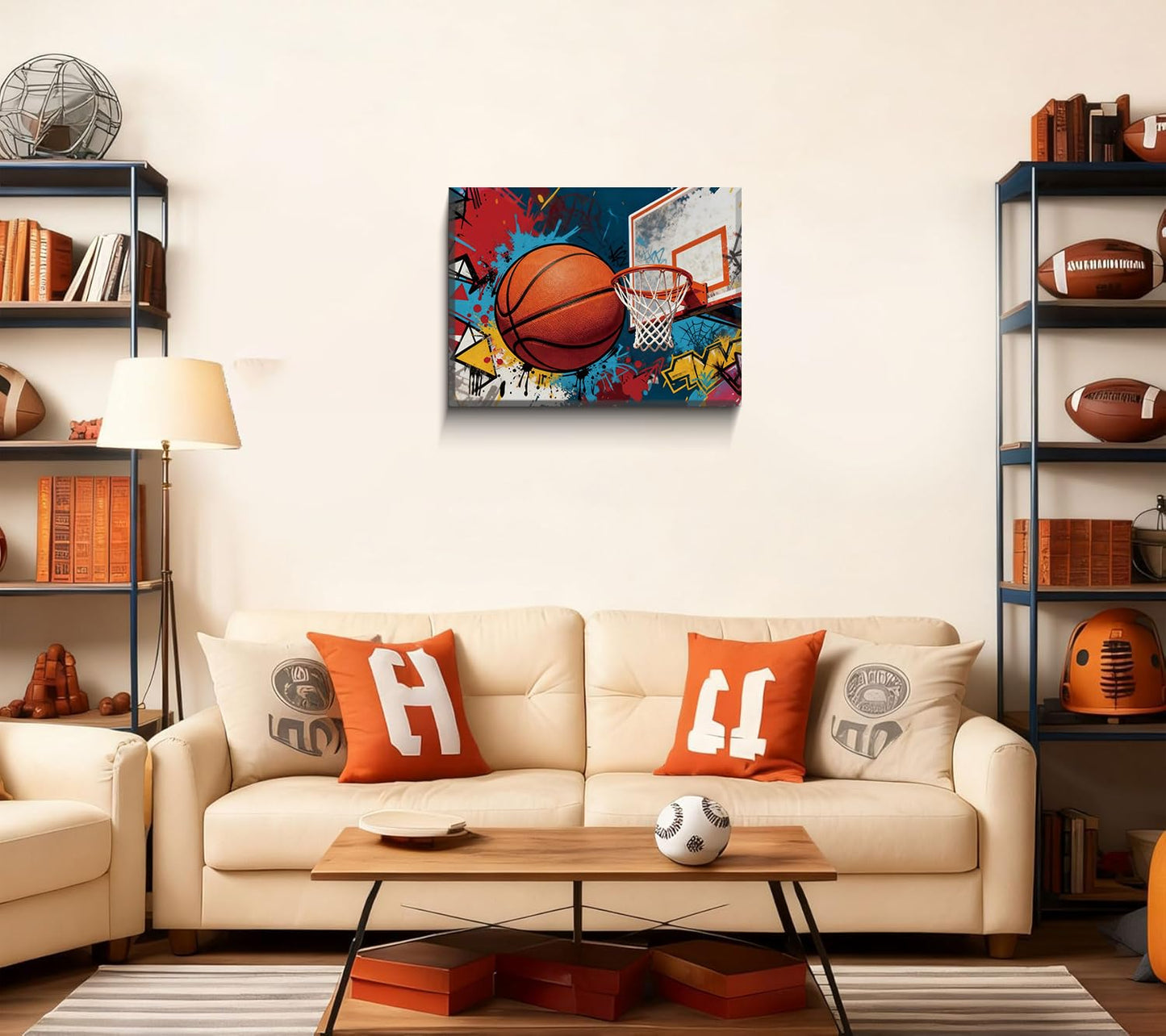 Framed Graffiti Basketball Wall Art - 12x16 Inch Vibrant Sports Canvas Poster for Room Decor