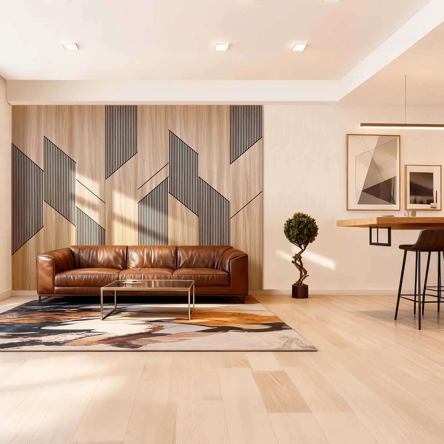 SSHENGYA 8-Pack Teak Wood Grain 3D Wall Panels with Adhesive, Peel and Stick PVC Wall Tiles for Accent Wall, Covers 92.6 Sq Ft for Luxury Living Room & Bedroom Decor