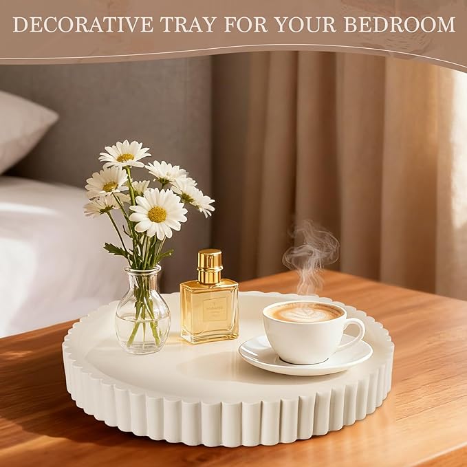 Decorative Tray for Coffee Table Decor - Resin Round Tray Stylish Coffee Table Centerpiece for Living Room Decor, Minimalist Vanity Organizer for Candles, Perfume, Bathroom & Home Styling