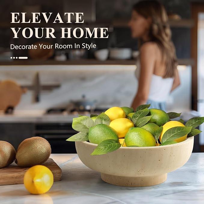 YMXYJM Large Decorative Bowl, Fruit Bowl for Kitchen Counter, Modern Resin Bowl for Home Decor, Key Holder for Entry Table, Artificial Travertine Beige