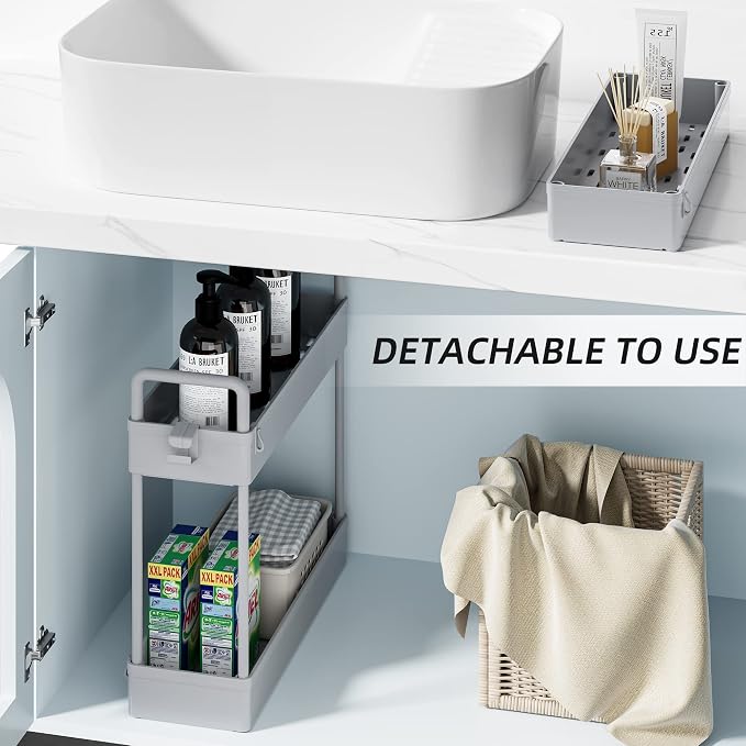 SOLEJAZZ Slim Rolling Storage Cart with Wheels 3 Tier Skinny Bathroom Storage Organizer Thin Laundry Room Utility Cart Space-Saving for Bedside Kitchen Office Small Narrow Places, Gray