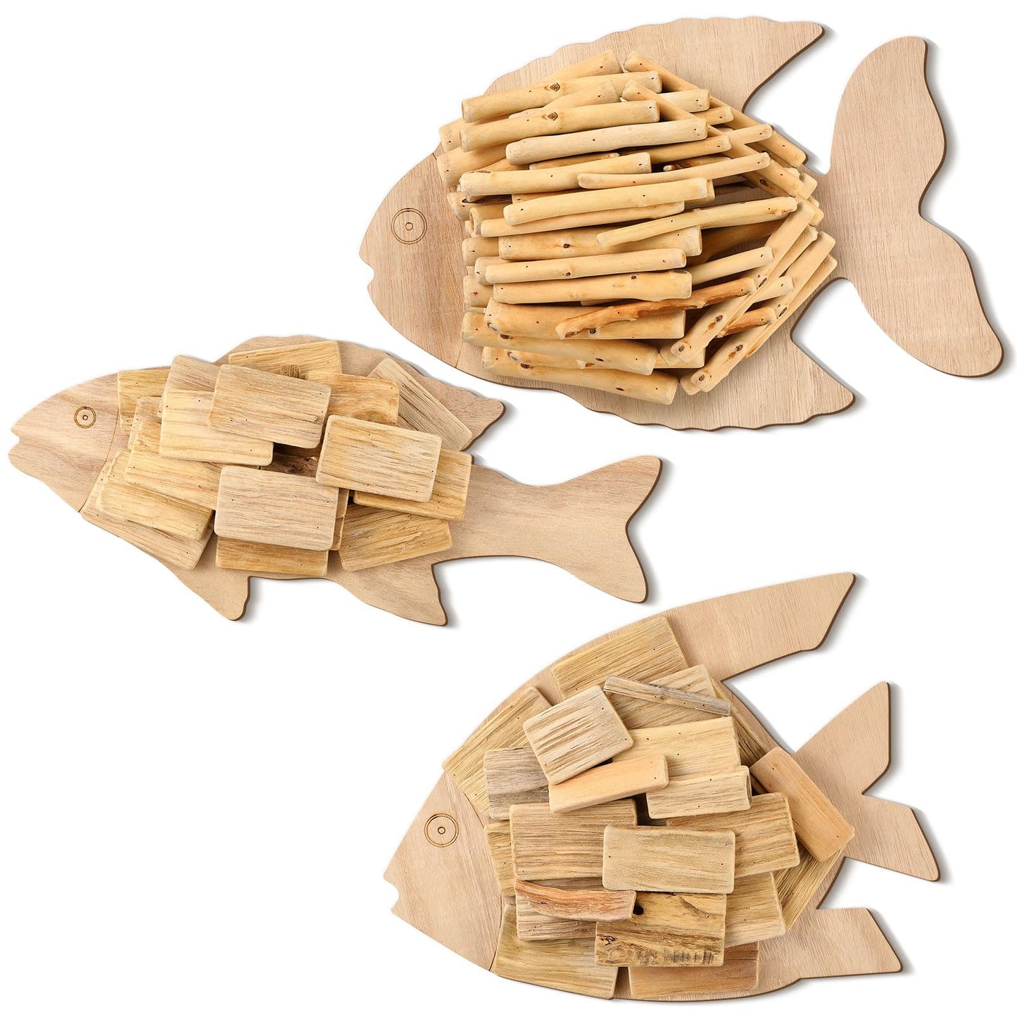 Wesiti 3 Pcs Beach Coastal Wall Decoration Driftwood Fish Nautical Wall Art Hand Crafted Coastal Beach Driftwood Handmade Wooden Decor for Home Living Room Bedroom Office Bathroom