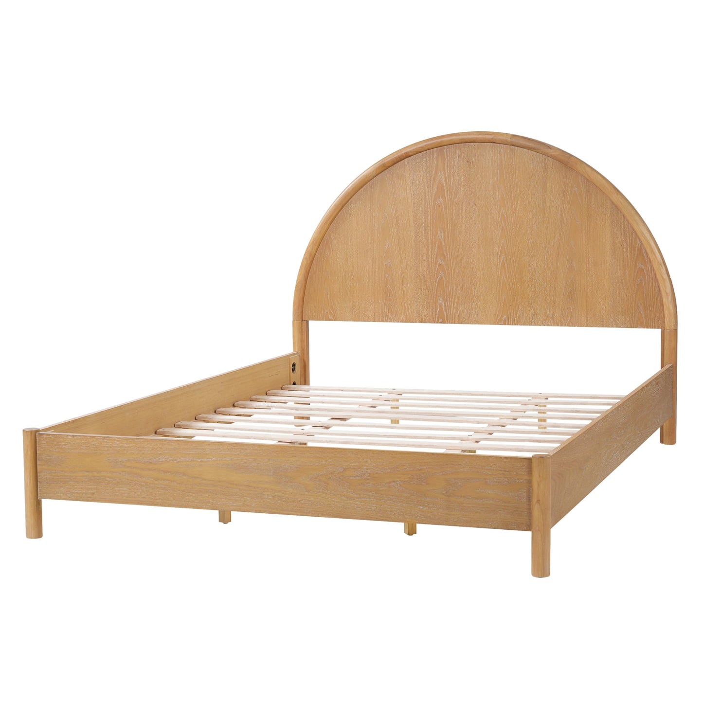 Christopher Knight Home Elsinore Queen Size Bed Frame with Arched Headboard, Modern Wooden Platform Bed, Wood Bed Support and Slats, No Box Spring Needed, Queen Size Beds for Adult, Natural Oak