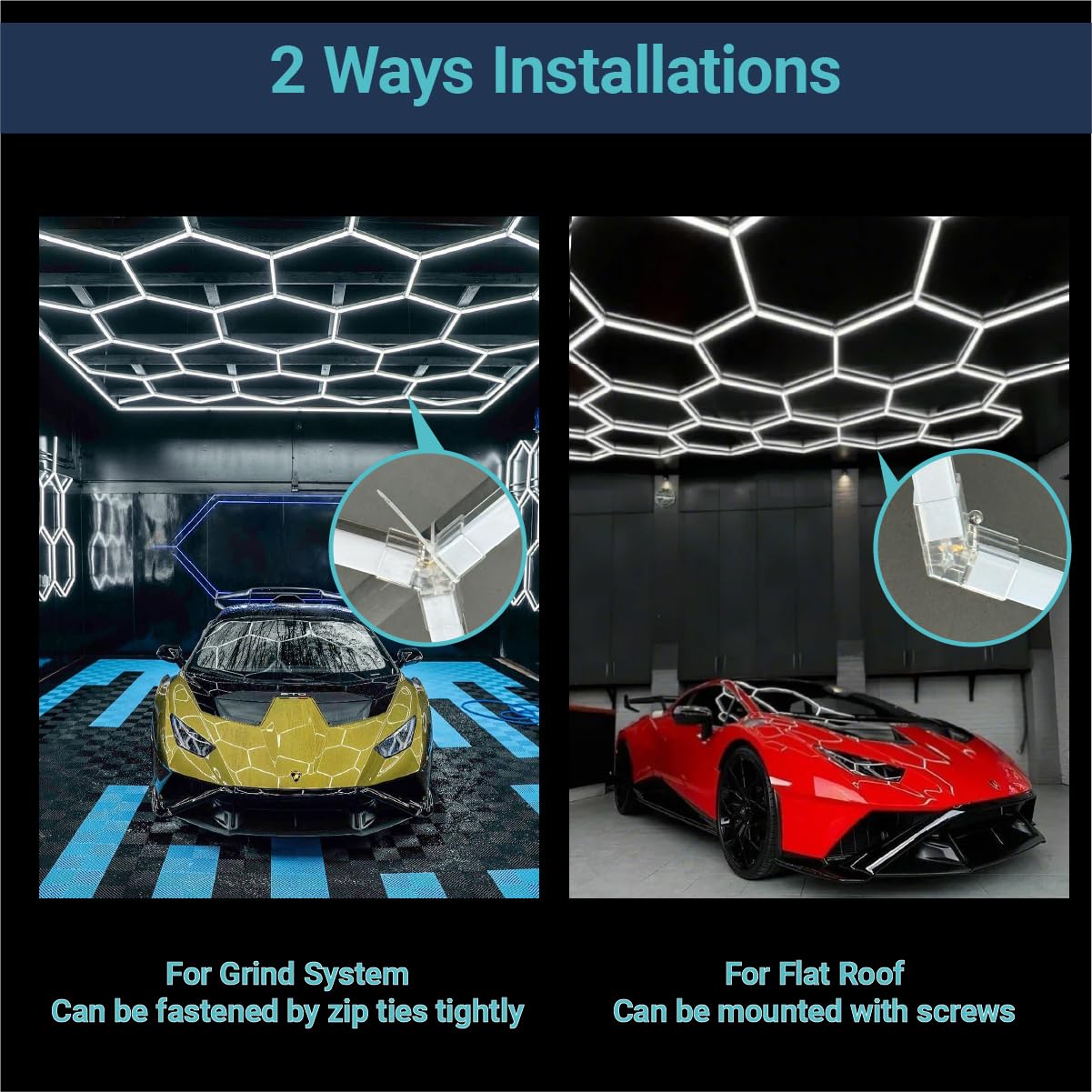 cezelux Hexagon Garage Lights: 68 Pack 17 Honeycomb Hexagon LED Light 6500K 60500LM 550W 5X2.4m Garage Lights Ceiling LED Wall Lighting for Gym Basement Warehouse Car Detailing Salon Workshop