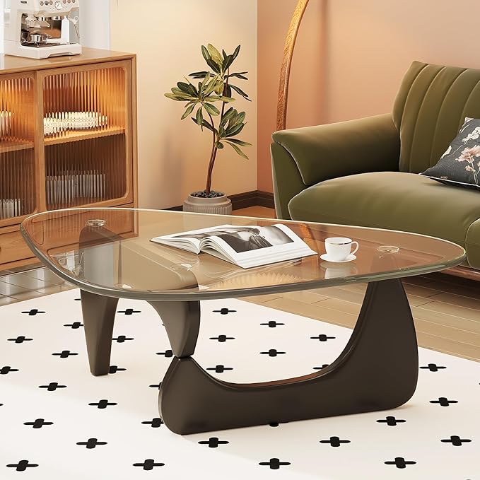 Coffee Table for Living Room Mid Century Modern Center Table with Glass Top and Wood, 36 Inch, Transparent/Black