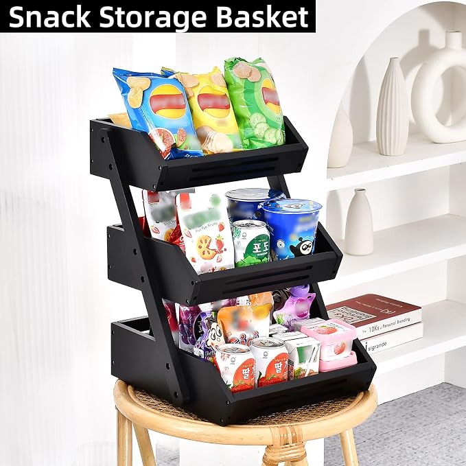 VIKEYHOME Fruit Basket, 3 Tier Bamboo Fruit Bowl for Kitchen, Fruit Vegetables Stand Storage Holder, Idea Home Kitchen Countertop Organizer