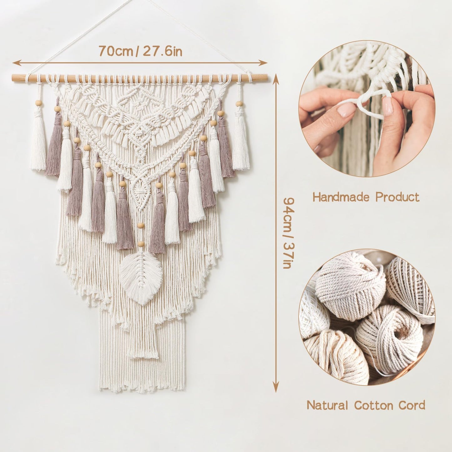 Dremisland Large Macrame Wall Hanging Woven Tapestry Beige Dusty Rose Handmade Tapestry Boho Chic Decor Large Wall Art for Home Apartment Living Room Bedroom Nursery Backdrop 37"x27.6" (Beige)