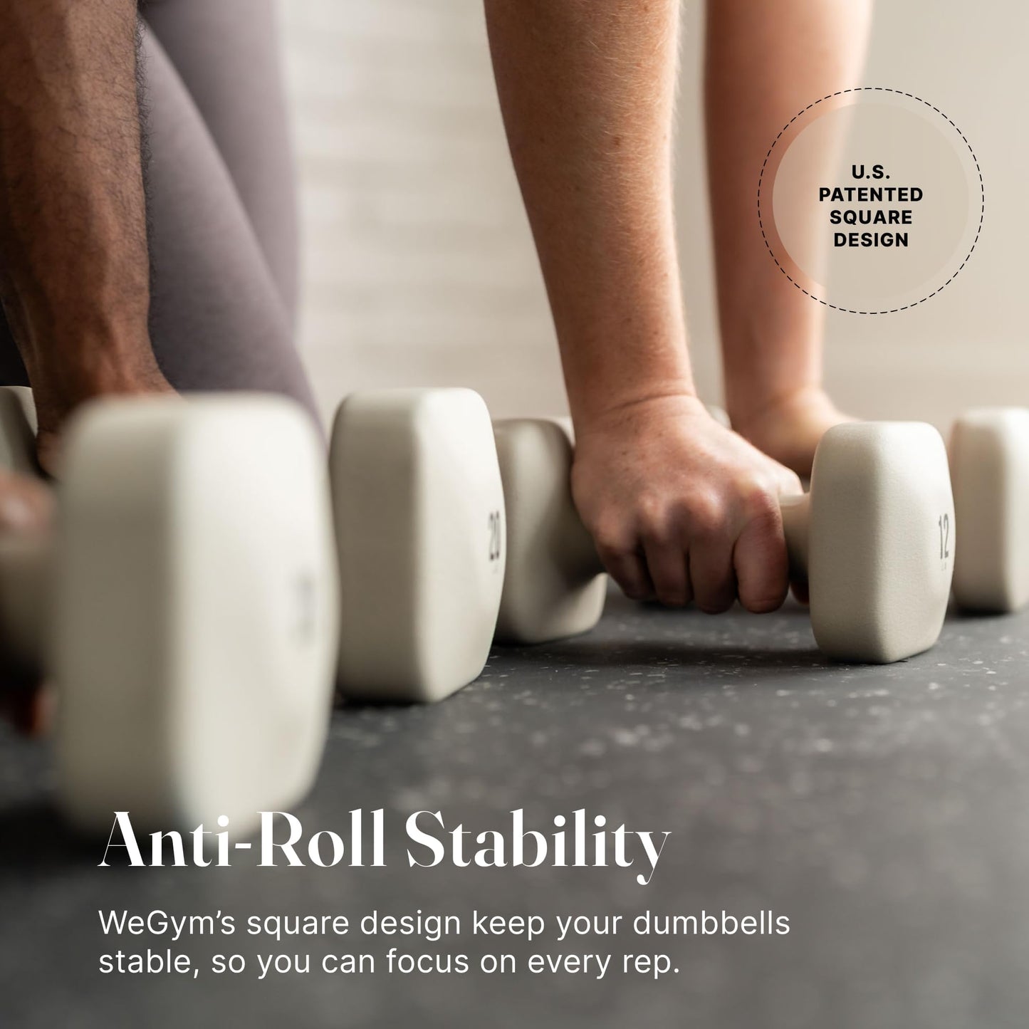 WeGym SafeGrip Square Dumbbells with Anti-Slip Handles, Safe Weight Lifting Equipment for Home Gym, Aesthetic Dumbbell Sets (Starter Set 2+3+5+8LB Pair with Sandstone Rack - Sandstone Set)