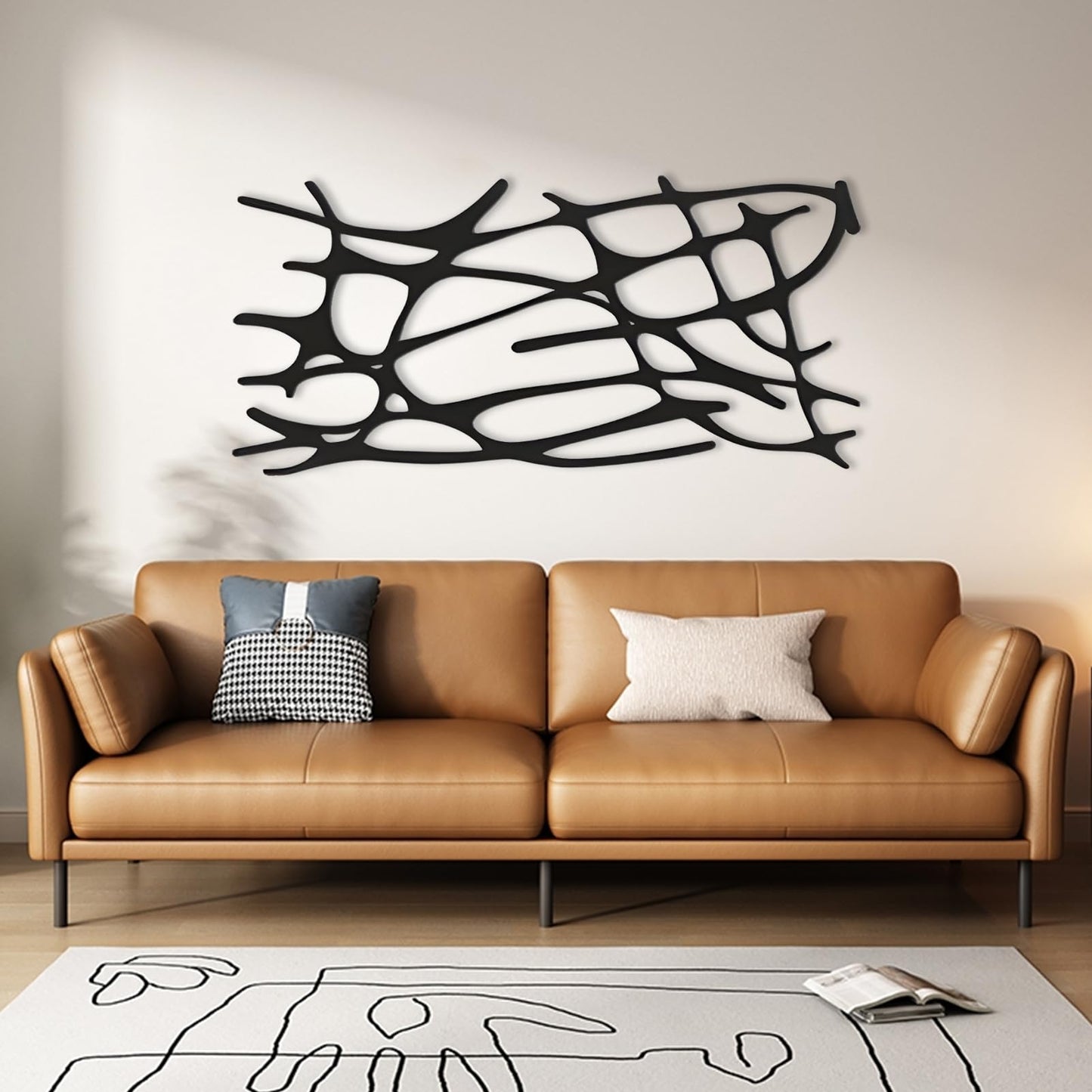 Linear Pattern Metal Wall Decor, Abstract Lines Metal Wall Art, Large Wall Decor, Metal Line Wall Art, Metal Wall Art, Bedroom Wall Decor, Abstract Metal Decor, Home Gift (White, 41 x 20 inch / 105 x 50 cm)