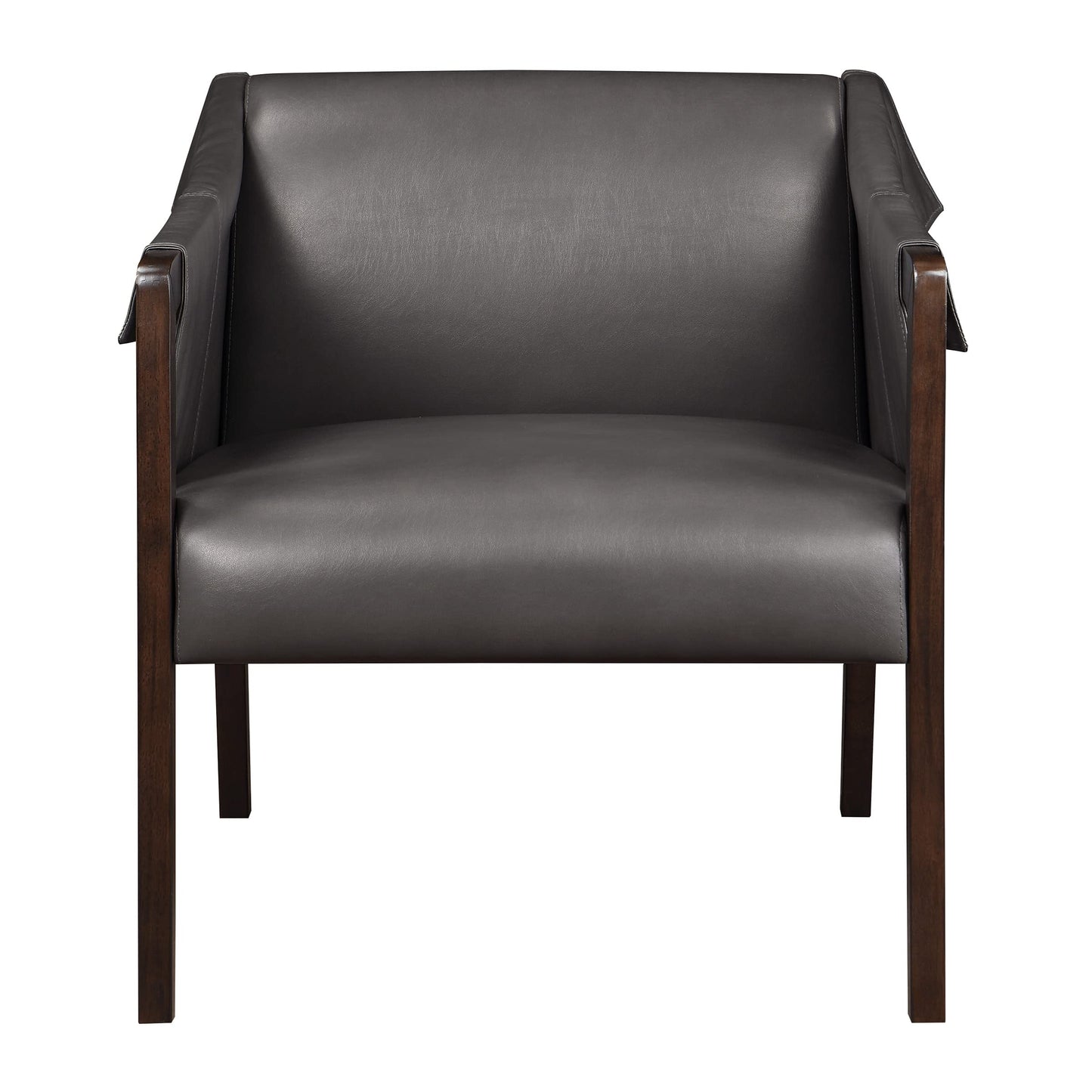 OSP Home Furnishings Parkfield Faux Leather Accent Chair with Sling Buckle Design and Solid Wood Frame, Pewter