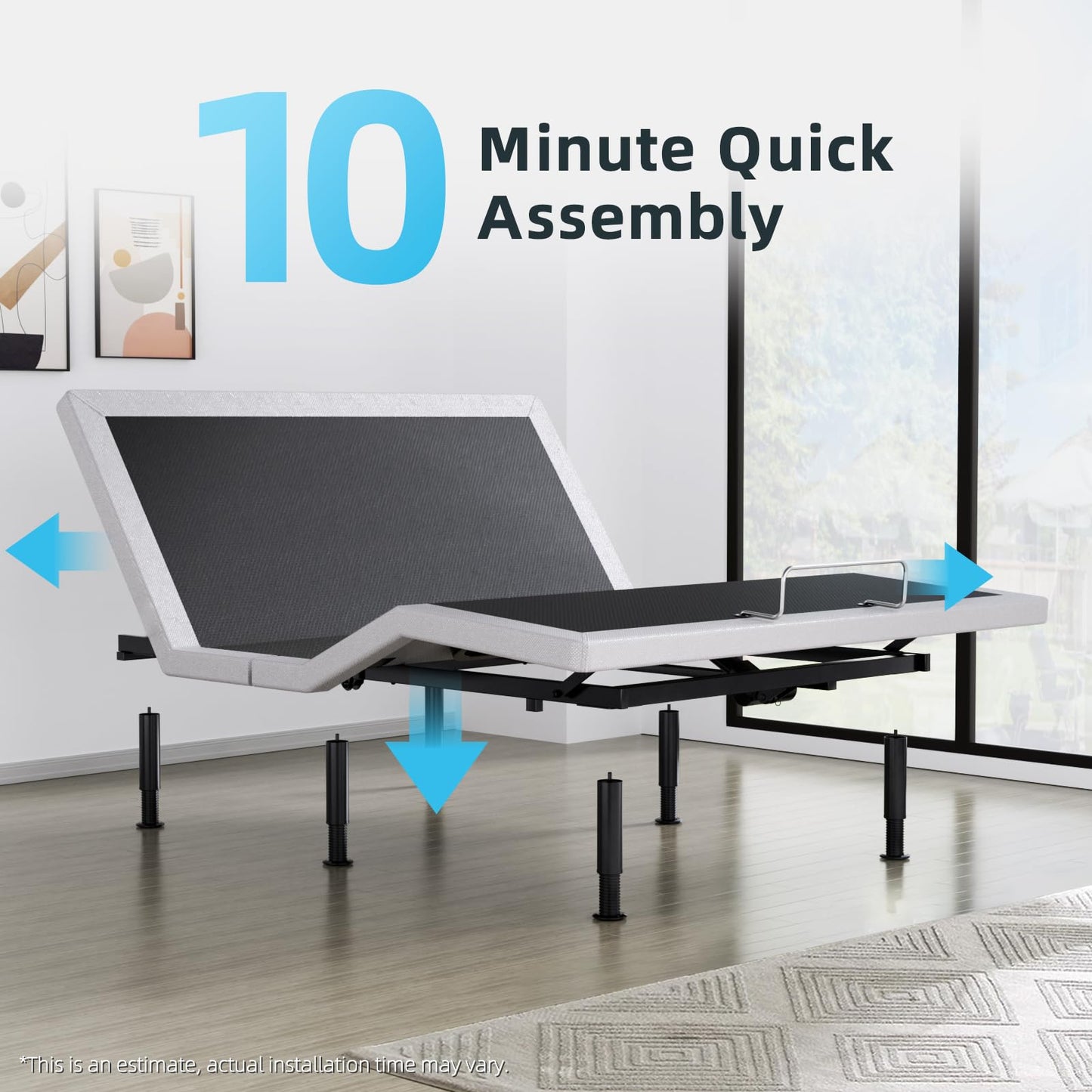 Yiree Heavy Duty King Adjustable Bed Frame, Wireless Remote, Dual USB Ports,Ergonomic Upholstered Bed Frame, Lift Motor, Under Bed Lighting, Independent Head and Foot Tilt