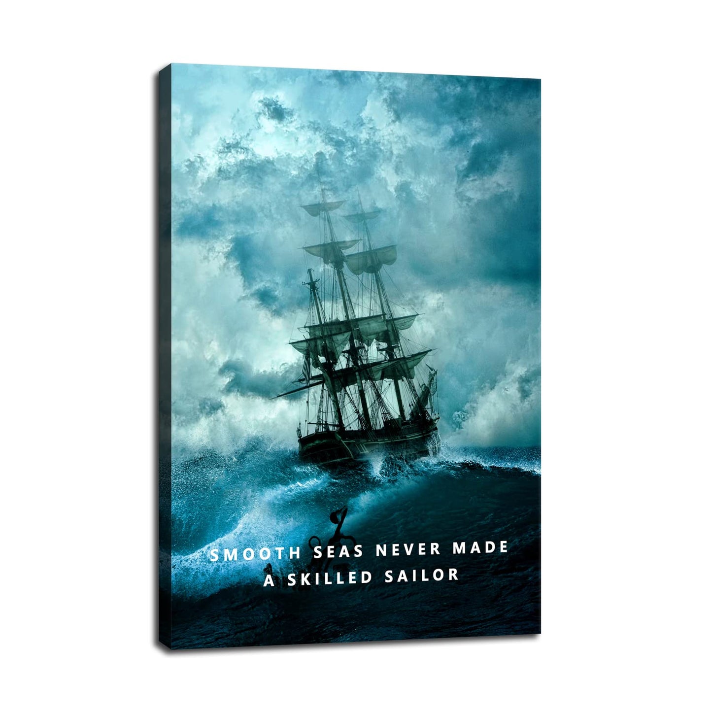 Inspirational Canvas Wall Art Smooth Seas Never Made A Skilled Sailor Motivational Poster Entrepreneur Quote Picture Home Office Decor Painting Framed and Stretched Ready to Hang [12''W x 18''H]
