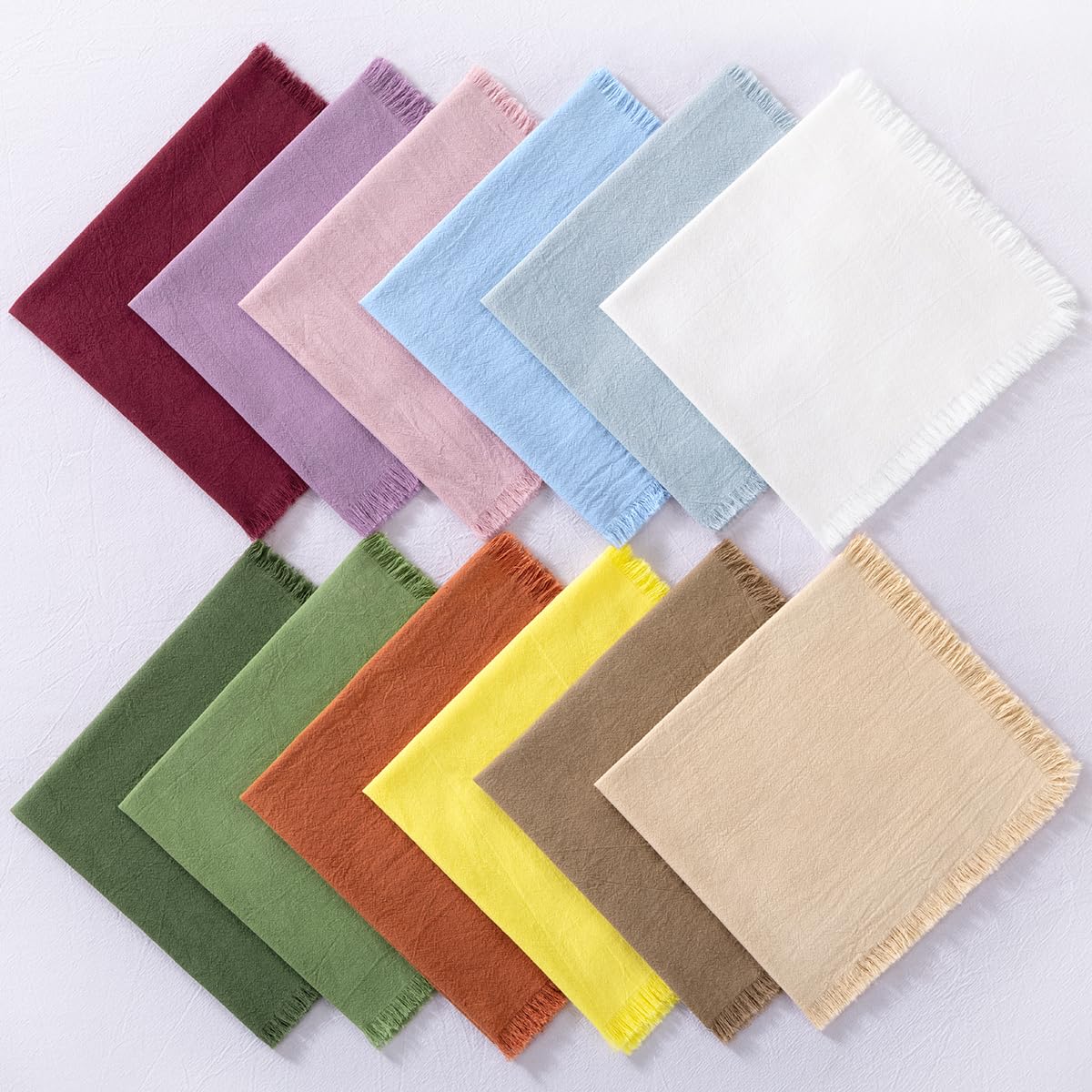 DeZerlor 6 Pack Sage Green Cotton Linen Napkins with Fringe Spring Cloth Napkins Set of 6 Boho Handmade Dinner Napkins Bulk for Wedding Bridal Baby Shower Parties, 17 x 17 Inches