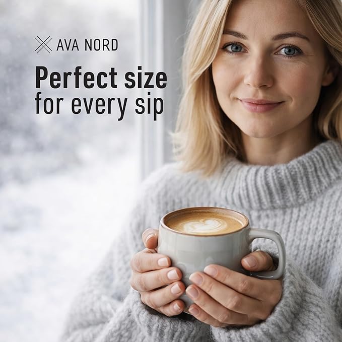 Ava Nord Ceramic Coffee Mugs Set of 4 | 12 oz Stoneware Coffee Cups | Lead-Free, Non-Toxic | Microwave and Dishwasher Safe | Comfortable Handle | Aesthetic Nordic Design for Tea and Latte | Sage Ash