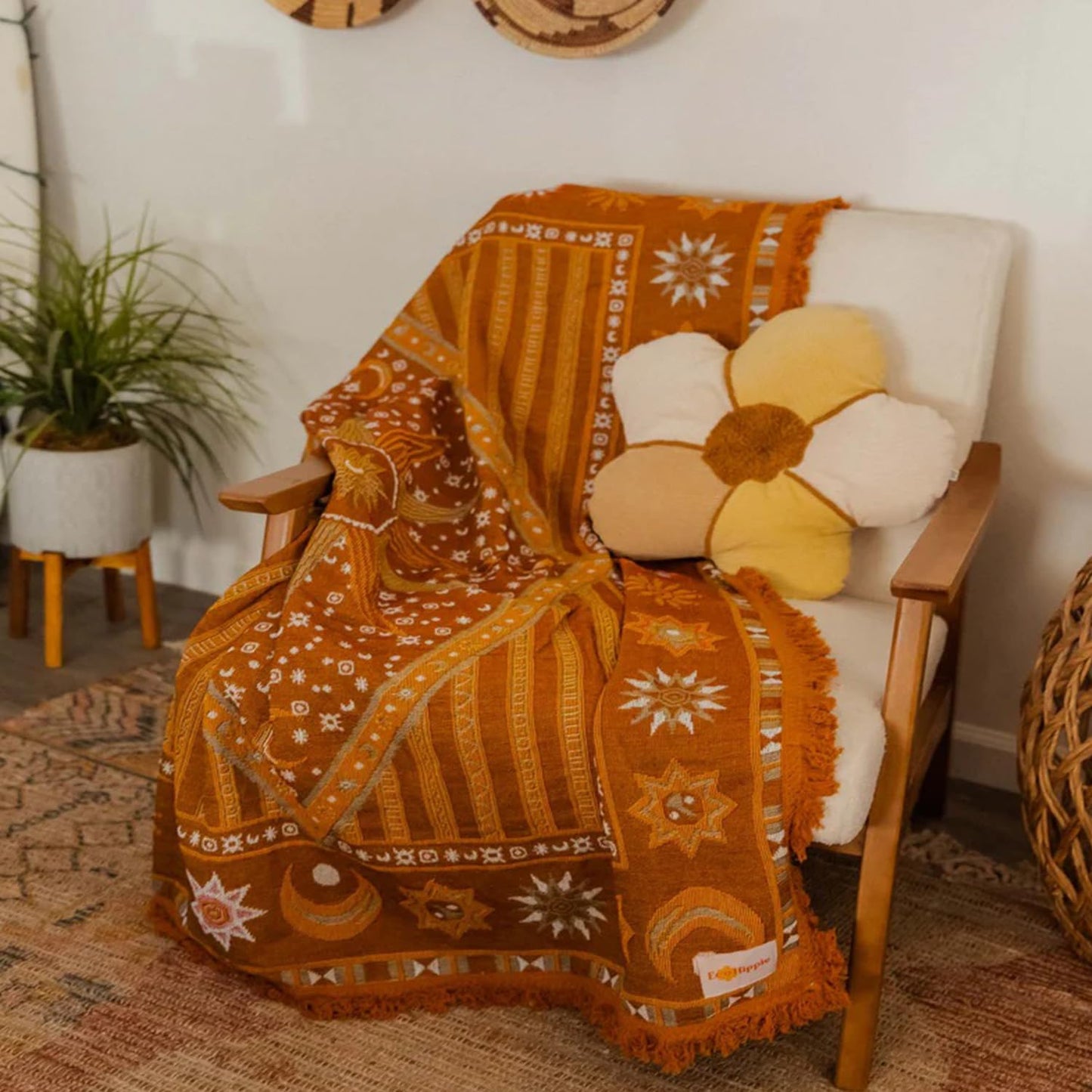 TOFUNTOY Boho Throw Blanket for Couch Sofa Bed, Decorative Throw Blanket with Tassels, 50"x60" Bohemian Woven Cover for Home Living Room Bedroom Indoor Outdoor Picnic