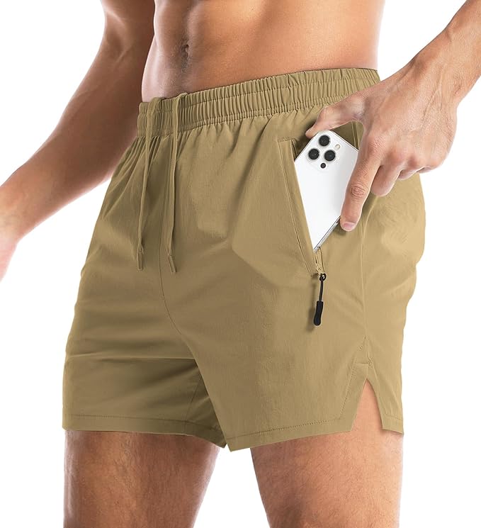 Aolesy Men's Gym Shorts Linerless & Liner - 5" Quick Dry Workout Running Shorts with Zip Pockets Sports Athletic Shorts