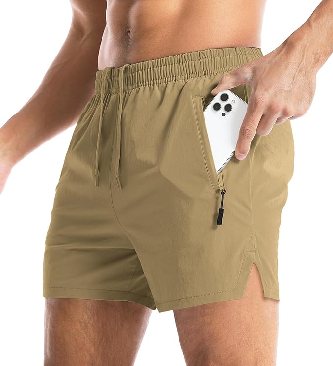Aolesy Men's Gym Shorts Linerless & Liner - 5" Quick Dry Workout Running Shorts with Zip Pockets Sports Athletic Shorts