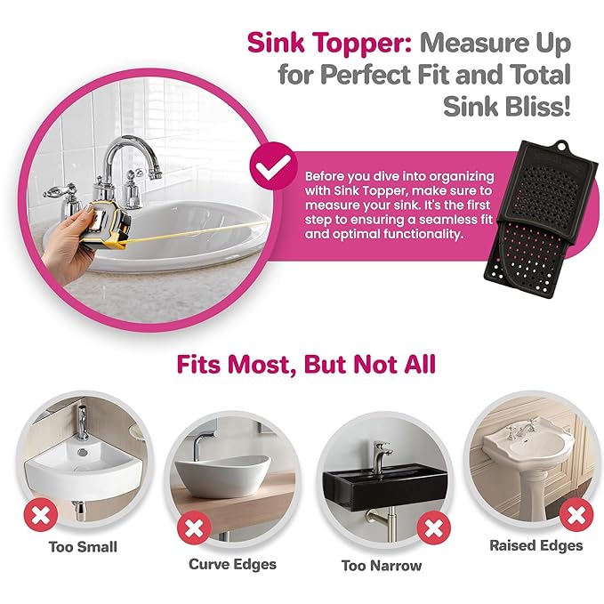 Sink Topper Bathroom Counter Cover & Storage Saver, Foldable Silicone Mat for Hot Tools, Hair Styling & Makeup, Beauty Brush Cleaning Mat, RV Camper Sink Cover & for Small Spaces (Standard Black)