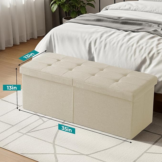 35-INCH Storage Ottoman Bench, Footrest with Storage, End of Bed Bench Coffee Table for Living Room, Bedroom, Entryway, Beige