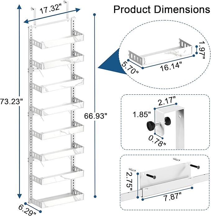 BUKFEN 8-Tier Over the Door Pantry Organizer, 2-in-1 Door Hanging or Wall Mounted Spice Rack, Heavy Duty Metal Storage Shelves with Adjustable Baskets for Kitchen Bathroom Closet