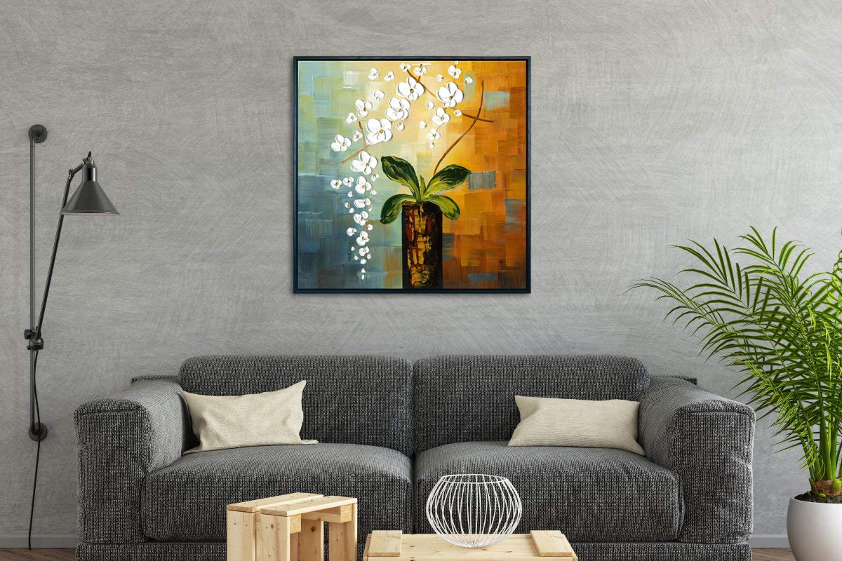 Wieco Art Framed Art Beauty of Life 100% Hand-Painted Modern Artwork Abstract Floral Oil Paintings on Canvas Wall Art for Home Decorations Wall Decor Stretched with Black Frame