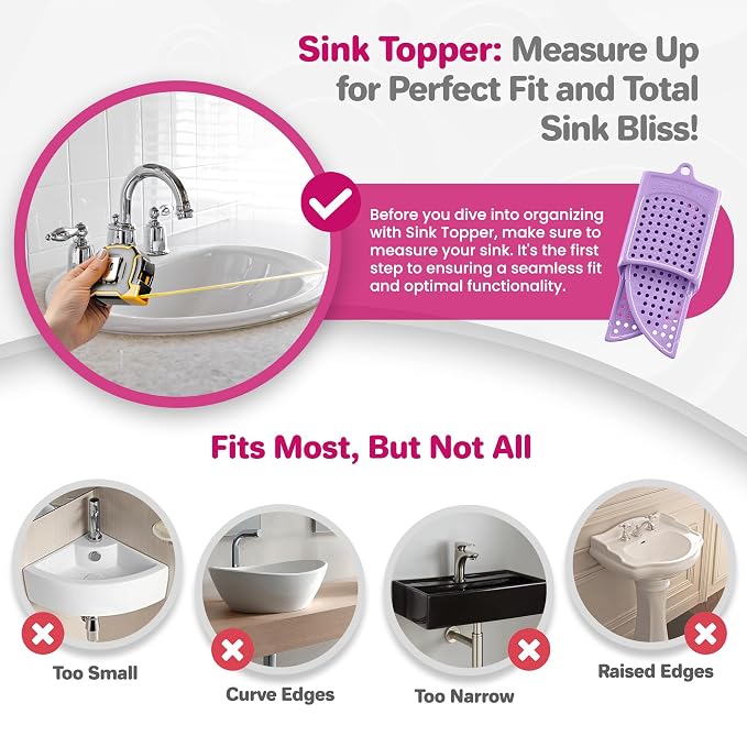 Sink Topper Bathroom Counter Cover & Storage Saver, Foldable Silicone Mat for Hot Tools, Hair Styling & Makeup, Beauty Brush Cleaning Mat, RV Camper Sink Cover & for Small Spaces (Standard Lavender)