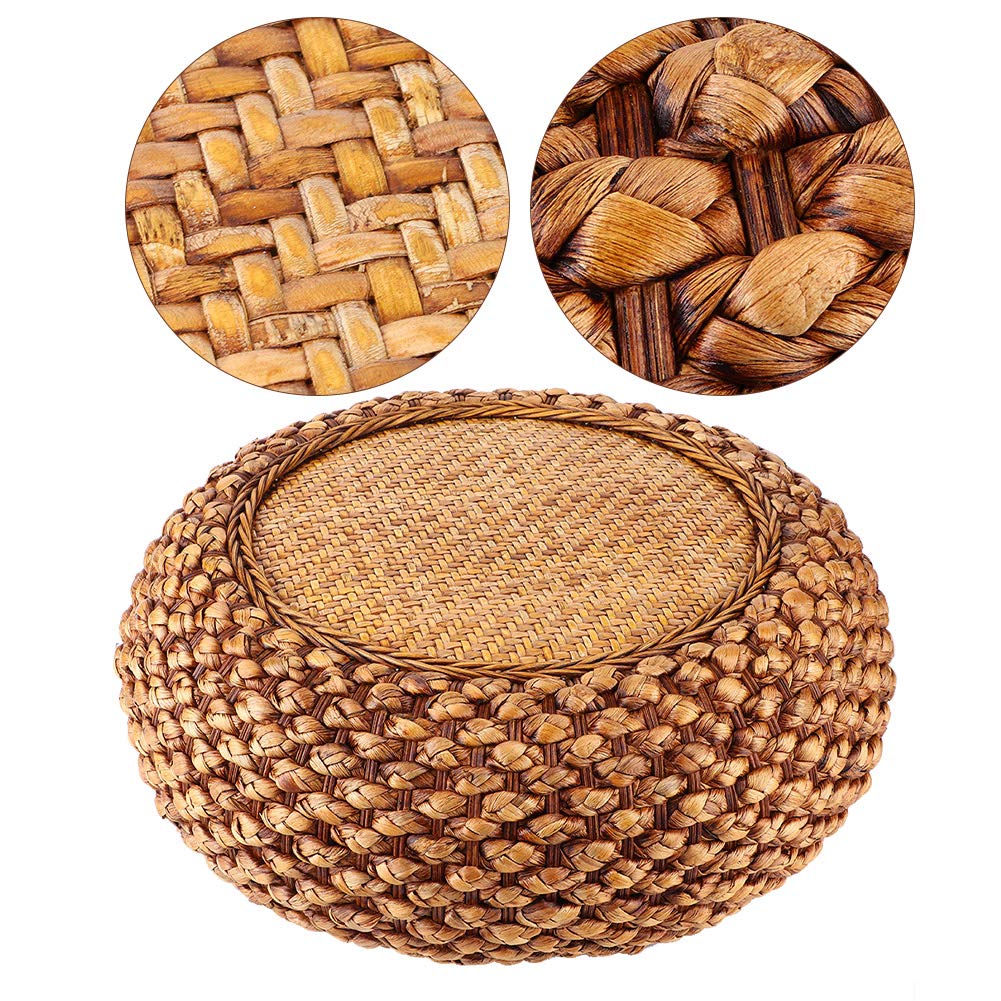Fnskatzici Japanese Style Rattan Floor Cushion - 6.7" Thick Hand-Woven Straw Tatami Floor Pillow & Meditation Seat - Round Pouf Ottoman with Sponge Filling for Yoga, Zen Room, Balcony (15.7 Inch)
