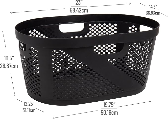 Mind Reader 40L Ventilated Laundry Baskets, Lightweight Clothes Hamper with Cutout Handles for Bathrooms and Closets, Plastic, Set of 2, Black