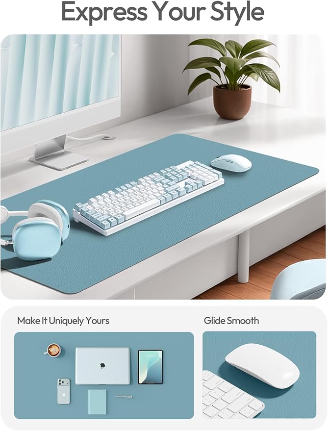 YSAGi Leather Desk Pad Protector, Office Desk Mat, Large Mouse Pad, Non-Slip PU Leather Desk Blotter, Laptop Desk Pad, Waterproof Desk Writing Pad for Office and Home (Aquamarine, 23.6" x 13.8")