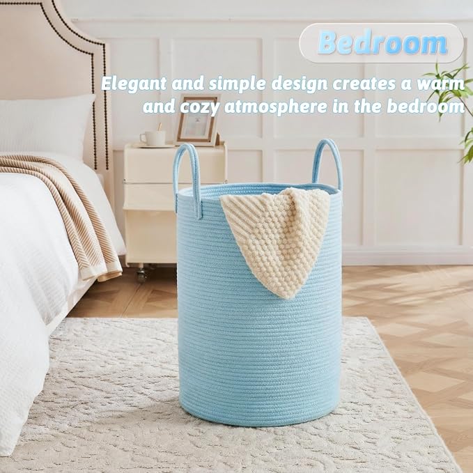 Laundry Basket,Woven Cotton Rope Laundry Hamper,80L for Decor Storage of Dirty Clothes,Toys and Blankets in Bathroom,Baby Room and Living Room