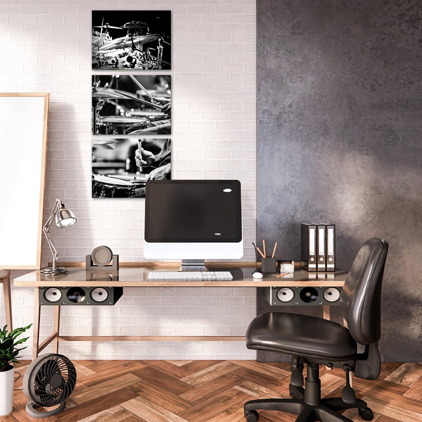 PoGoXiPoYo 3 Piece Music Canvas Wall Art Rock Band Shelf Drum Set Musical Instruments Picture Prints Black and White Artwork Posters Wall Decor for Living Room Bedroom Home Studio 12x16inchx3pcs