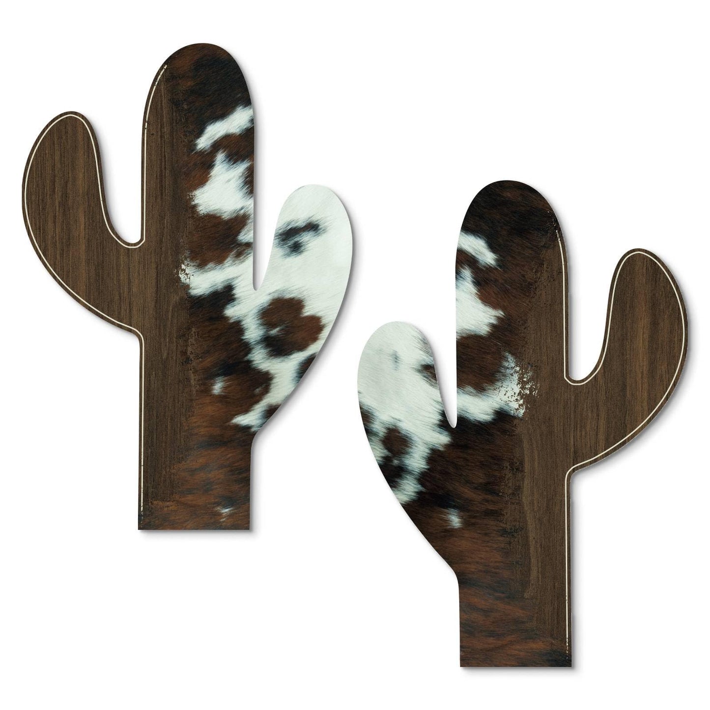 Putuo Decor Cactus Wall Decor Set of 2, Western Farmhouse Cowhide Cactus Wall Art, Rustic Cow Print Wall Hanging for Living Room Bedroom Entryway