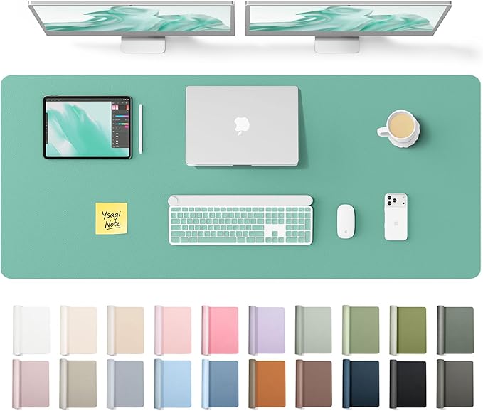 YSAGi Leather Desk Pad Protector, Office Desk Mat, Large Mouse Pad, Non-Slip PU Leather Desk Blotter, Laptop Desk Pad, Waterproof Desk Writing Pad for Office and Home (Green-Blue,55" x 17.2")
