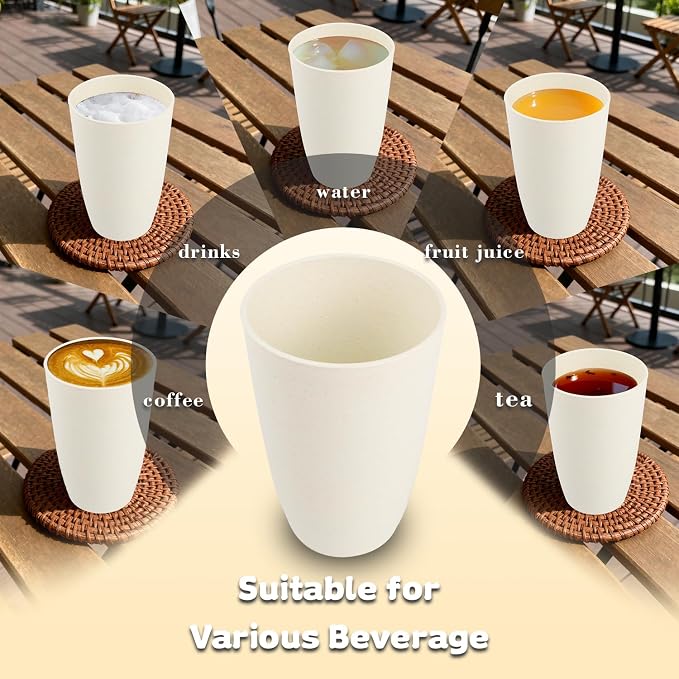 SINOGE Drinking Glasses Wheat Straw Cups 20 OZ PlasticTumbler Large Capacity Cups | Set of 6 | Reusable Plastic Tumbler Dishwasher Safe Water Glasses Drinking Cups for Kitchen - Beige