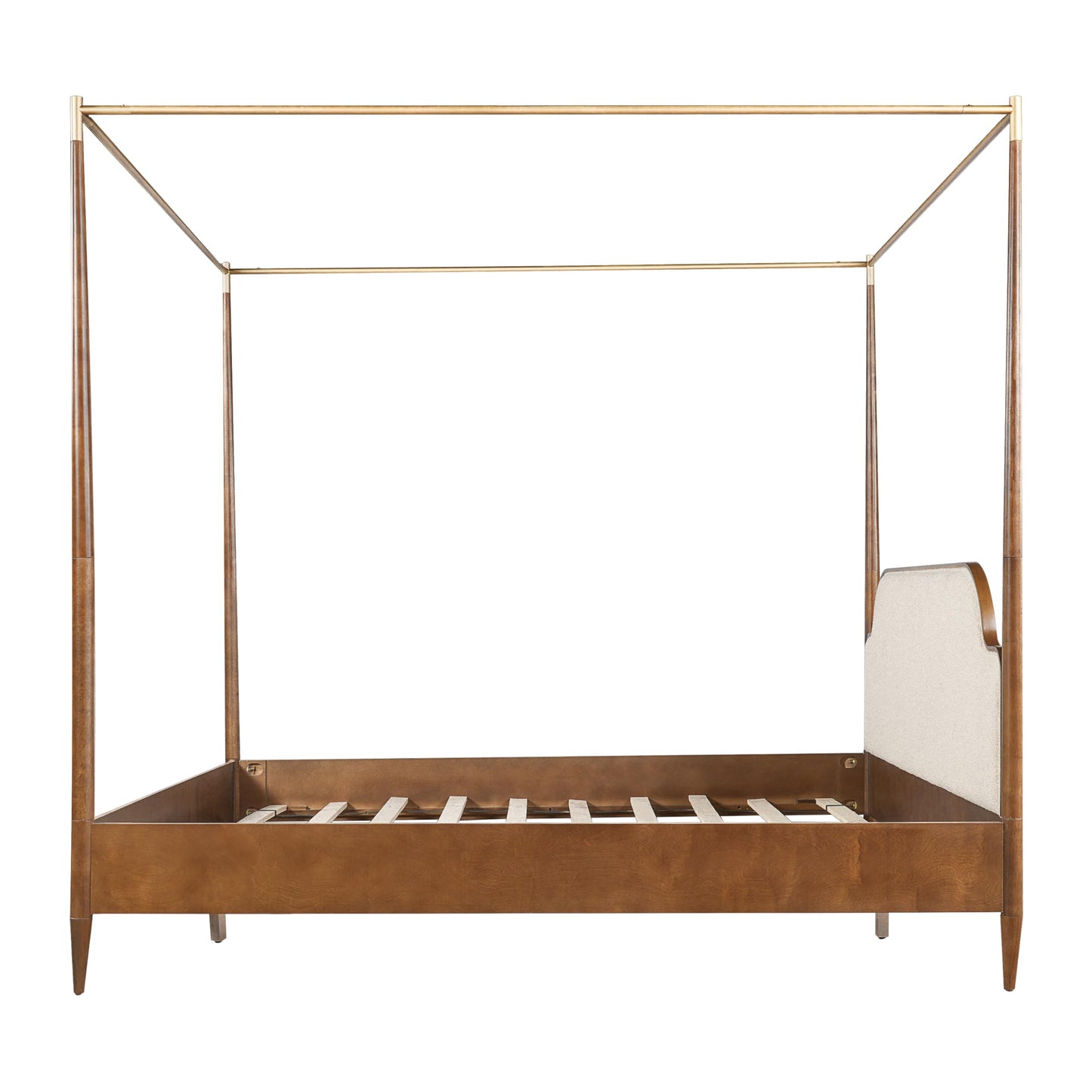 Christopher Knight Home Calos Canopy Bed Frame King Size with Upholstered Headboard, Solid Wood Four-Poster Platform Bed Frame, Wooden Slats Support, No Box Spring Needed, Easy Assembly, Brown