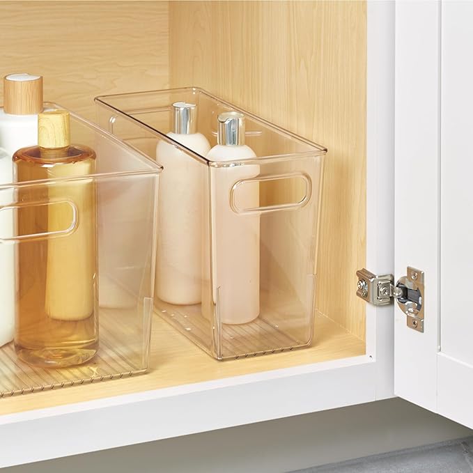 iDesign Tall Plastic Storage Bin with Handles, Set of 2, Clear | For Fridge or Freezer, Made in USA