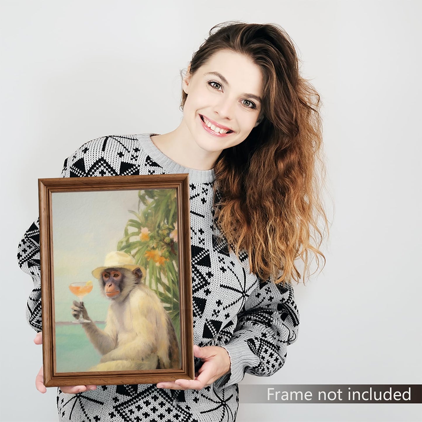 Yuaruo Funky Monkey Cocktail Canvas Wall Art, Retro Bar Cart Room Aesthetic Poster, Cute Funny Animal Painting Print, Cute Monkey on Vacation Dorm Apartment Wall Decor 12x16in Unframed