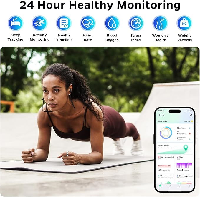 Ultra-Thin Smart Ring for Women Men,Sleep Tracker Ring with Heart Rate, Waterproof Fitness Ring for Activity Monitoring/Steps/Calories,No Subscription Fee,for iSO & Android (Silver,8#)