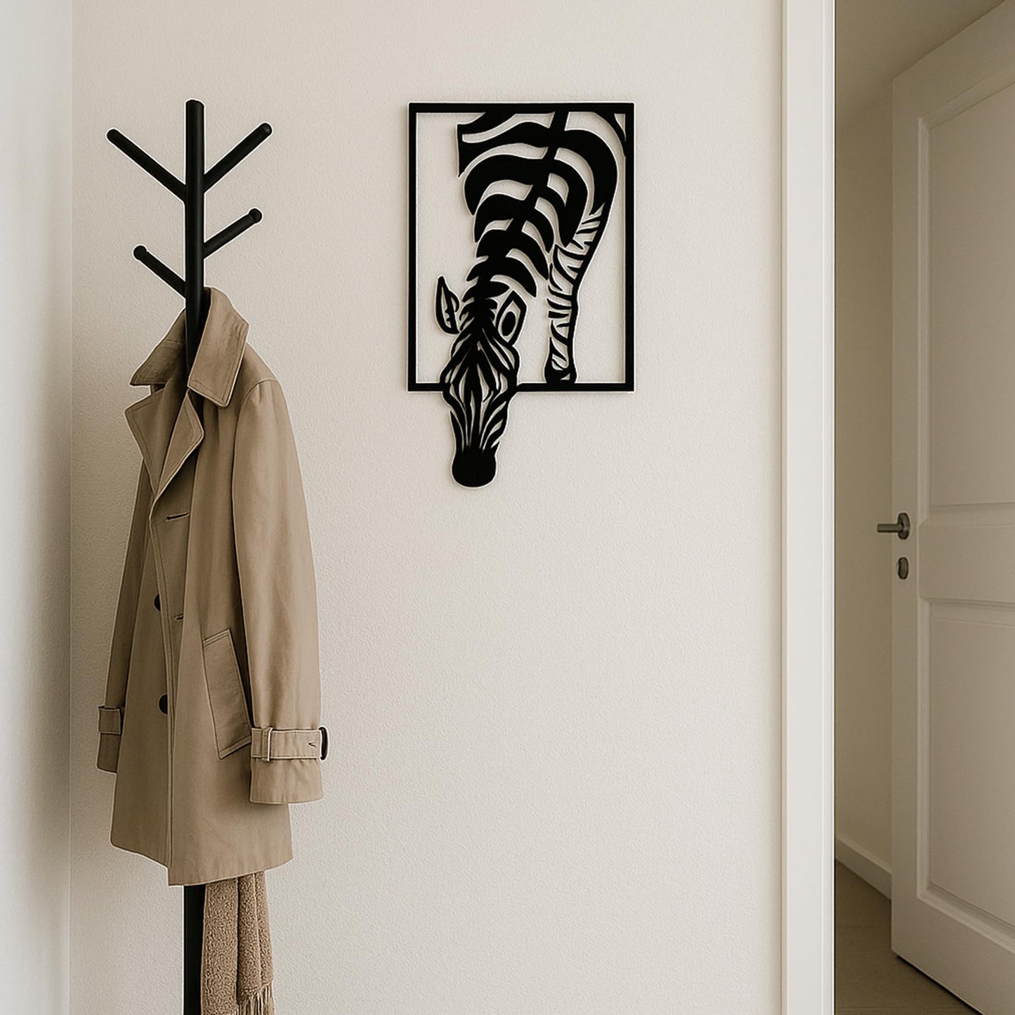 Black Metal Zebra Wall Art, Safari Wildlife Metal Wall Decor, Modern Animal Silhouette Wall Hanging for Living Room Bedroom Hallway Home Office, 3D Window Frame Style African Zebra Decor Gift for Home Decoration 13.78x7.87 inches