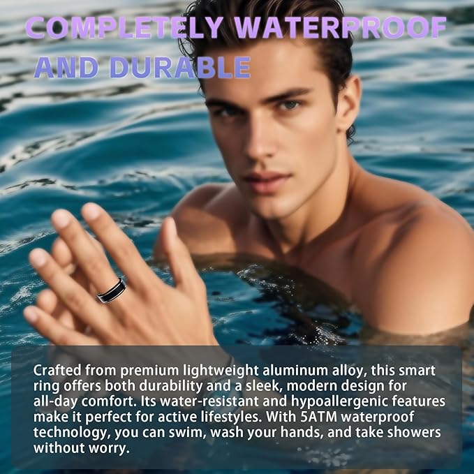 Fitness Tracker Ring for Men Women ??Smart Ring with Heart Rate, SpO2, Blood Pressure, Sleep Monitoring, Step & Calorie Counter, 5ATM Waterproof, No Subscription Fee (Black, 11)