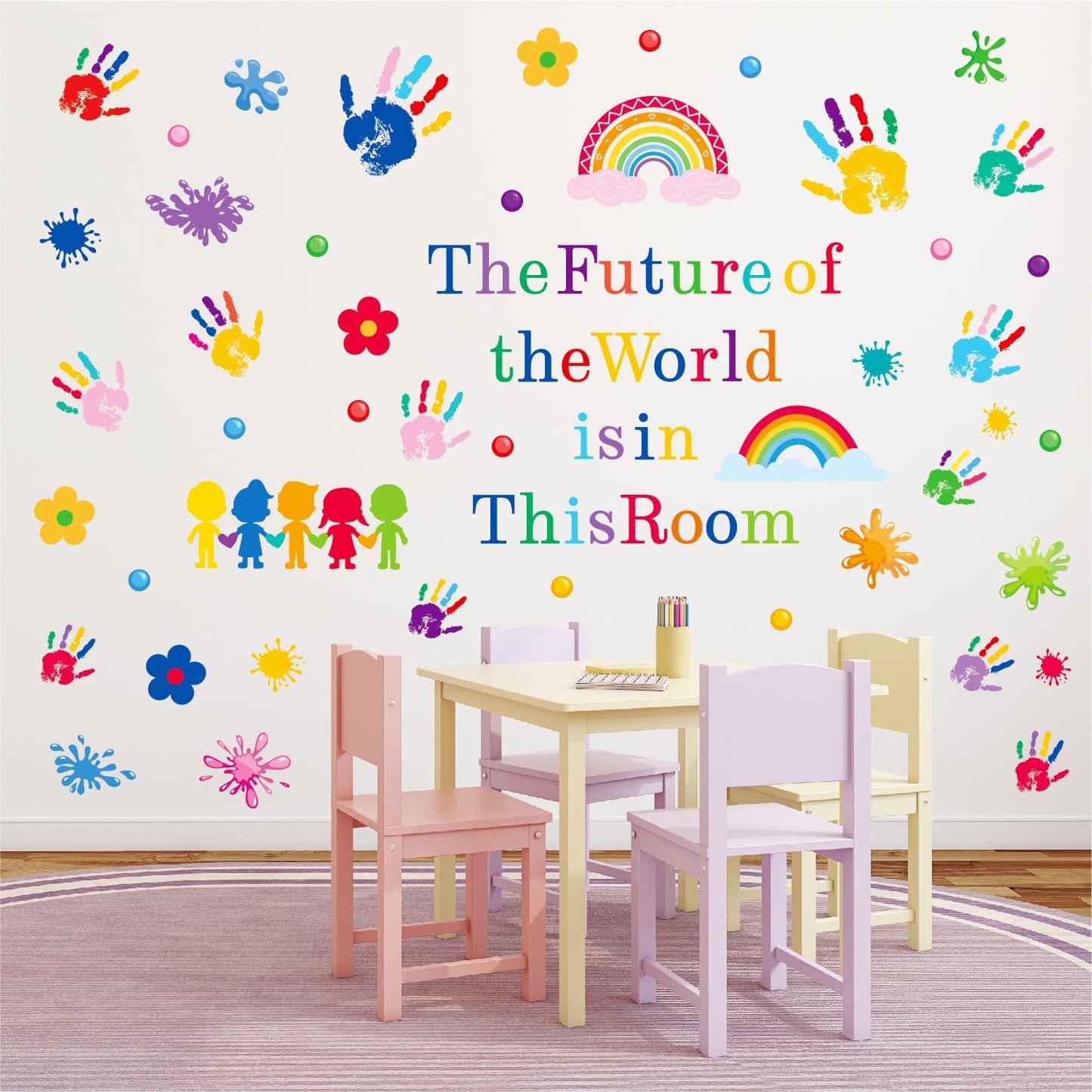 AOWDIAO Inspirational Kids Classroom Wall Decals – The Future of the World Is in This Room Quote – Peel and Stick Vinyl Sticker for School, Nursery and Playroom Decor