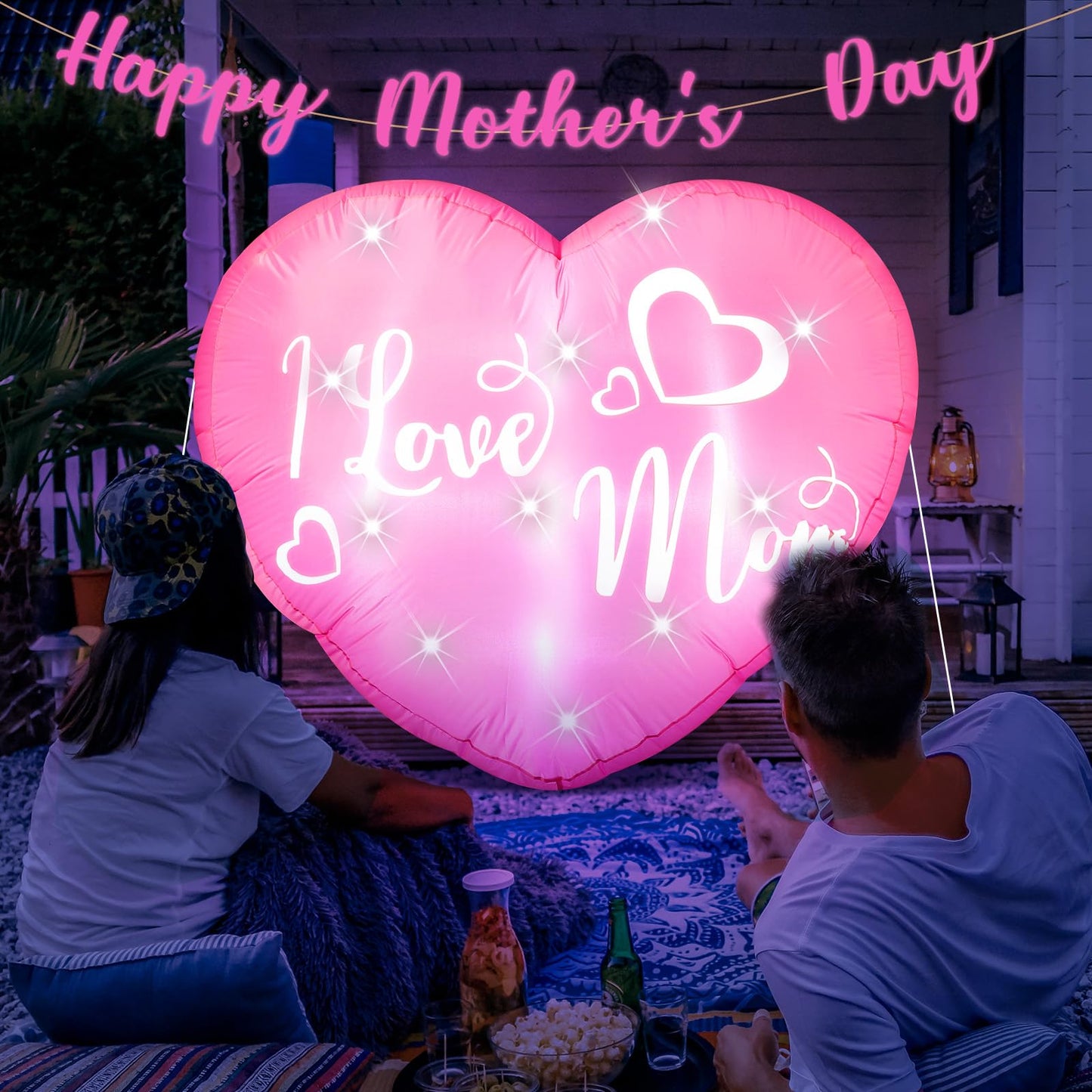 VIHOSE 4.2 ft Mother's Day Inflatables Decoration I Love Mom Blow up Decor Heart LED Lights Inflatable Decor for Outdoor Yard Garden Lawn Decoration Mom Gifts Party Supplies