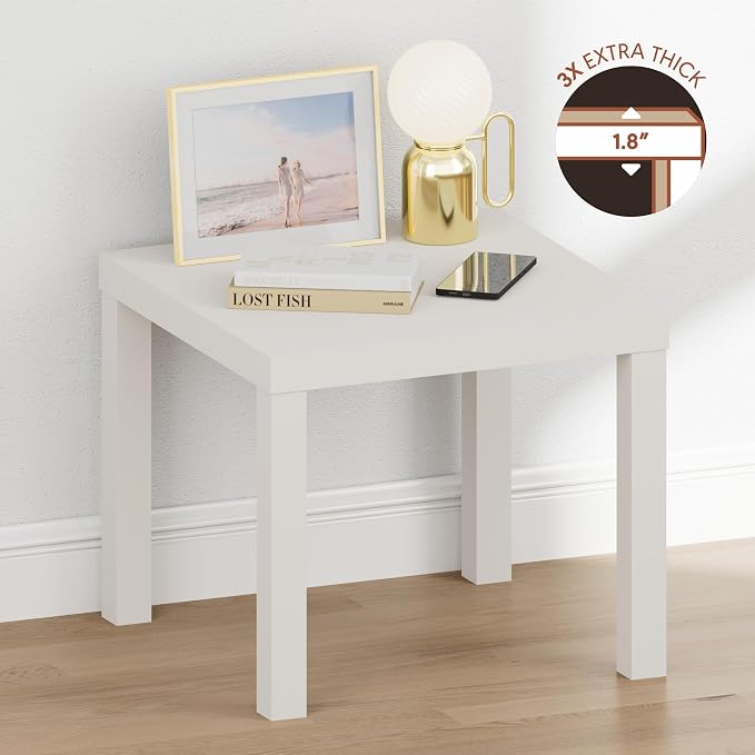 Furinno Classic Night Stand, Square Nightstand with 1.8 Thick Tabletop, Side Table, End Table, Bedside Table, for Living Room, Bedroom, Plain White