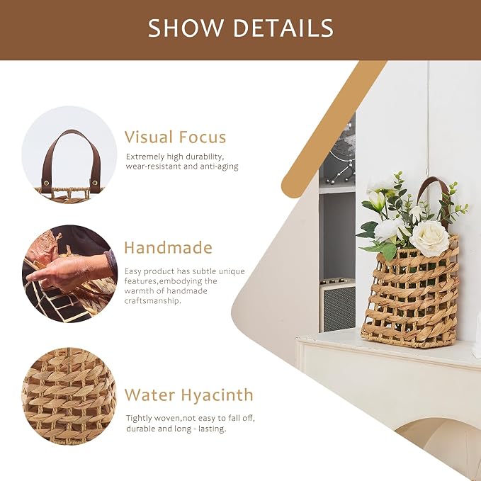 Wall Hanging Basket Decorative Boho Mounted Organizer Dried Flower Plants Front Door Basket for Garden Farmhouse Home