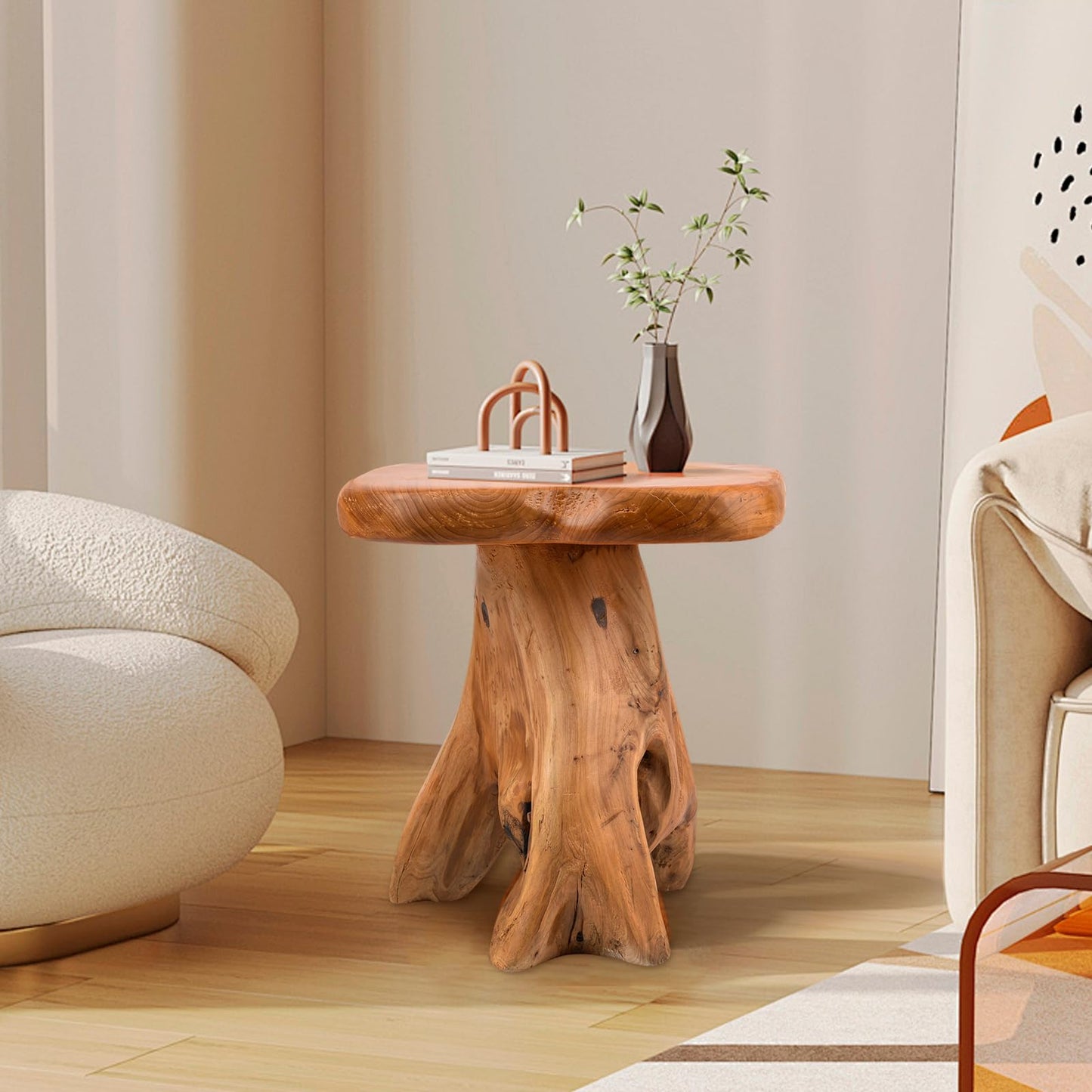 GJRIEFD Small Side Table, Freeform Live Edge Wood Stool, Unique Design Natural Plant Stand for Patio, Garden, Yard, Living Room, Bedroom