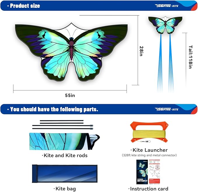 Green Butterfly Kite Premium Quality, Easy to Fly Perfect Outdoor Toy for Kids and Adults,Beach and Park Kite for Family Outdoor Games & Activities(Silverwing Butterfly)