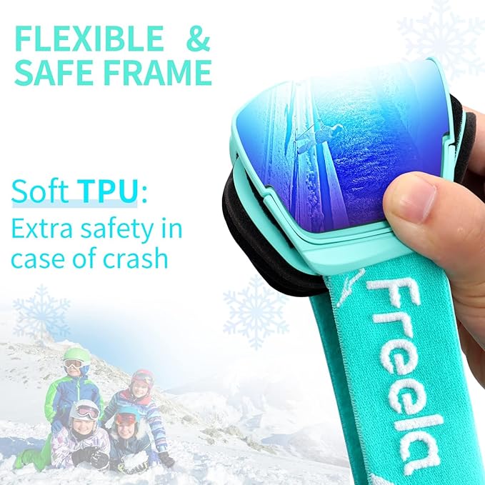 Freela Kids Ski Snowboard Goggles for Toddler(3-14) Youth Anti Fog Anti UV Goggles Girls Boys Snow Skiing Equipment