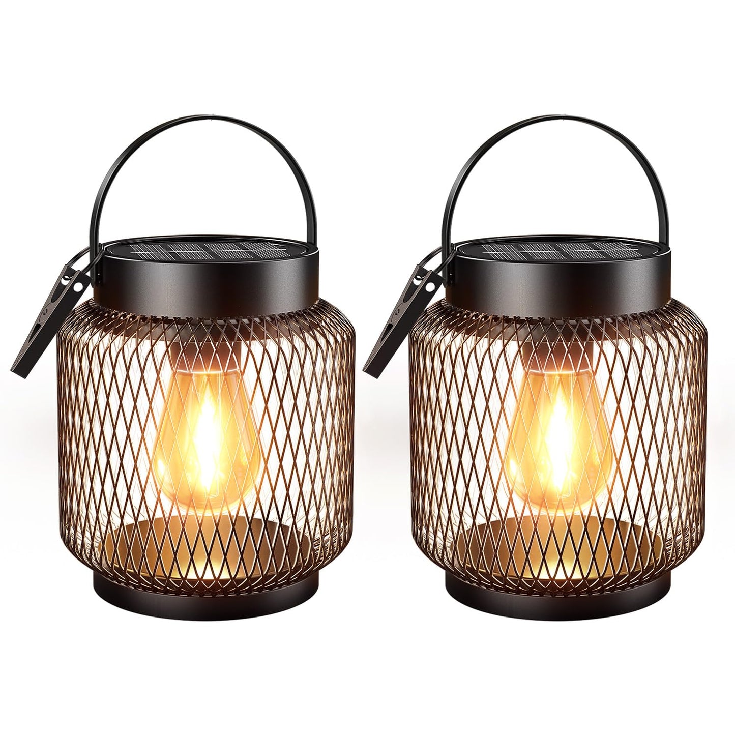 KOOPER Metal Solar Lanterns Outdoor Waterproof, 2 Pack Brighter Hanging Solar Lights for Outside, Up to 15 Hours Modern Hanging Solar Powered Lanterns Lights for Yard Patio Porch Garden Decorative